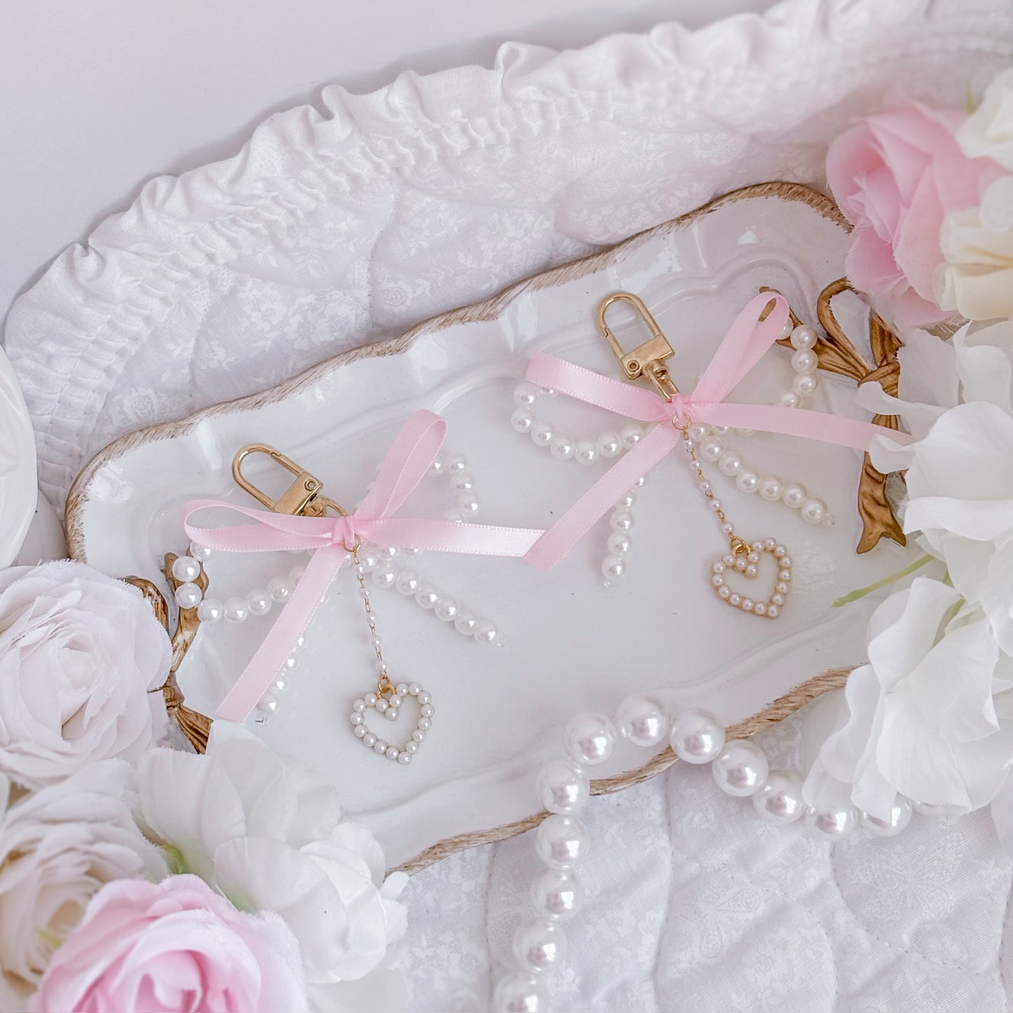 Pearly Heart Purse Charms