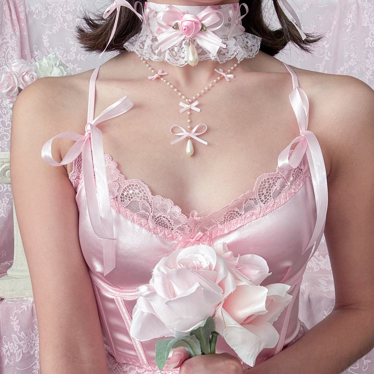 Pink Petal Necklace set