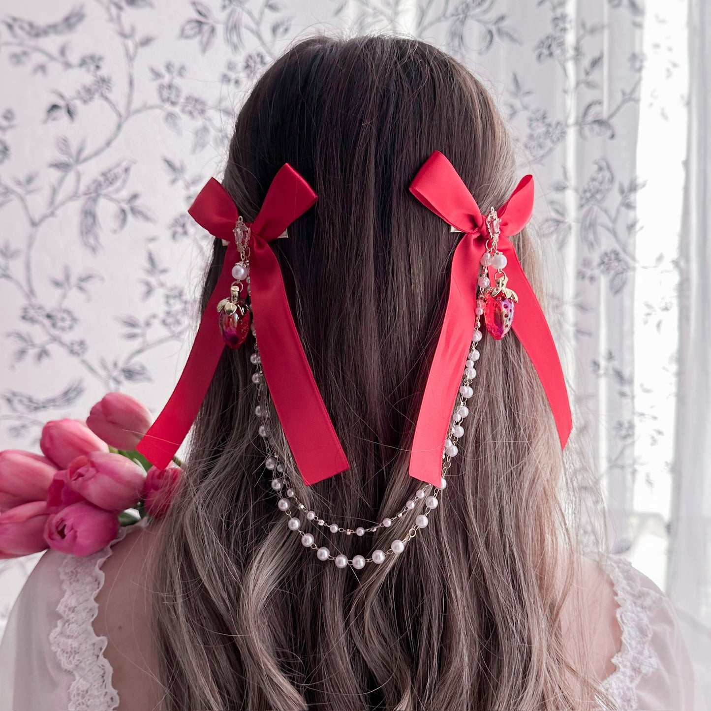 Red Strawberry Princess bow set