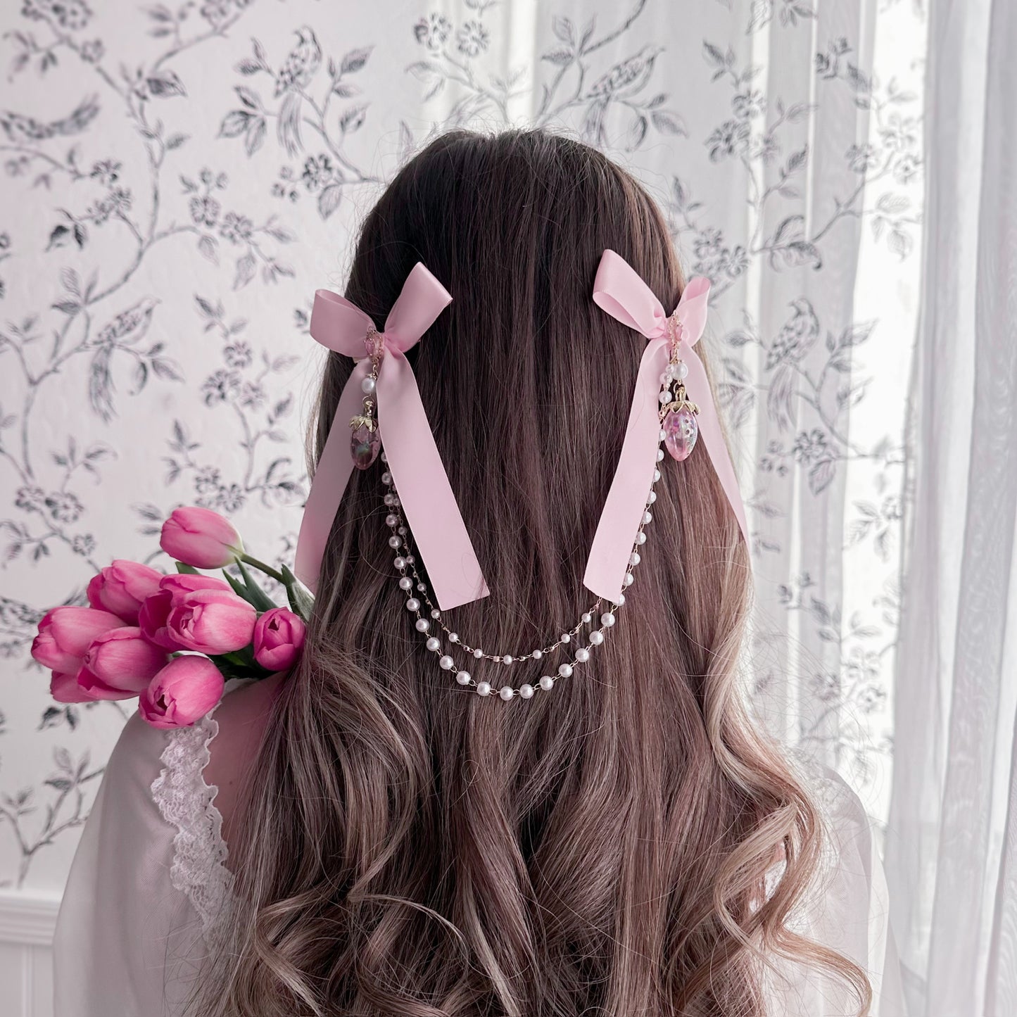 Pink Strawberry Princess bow set