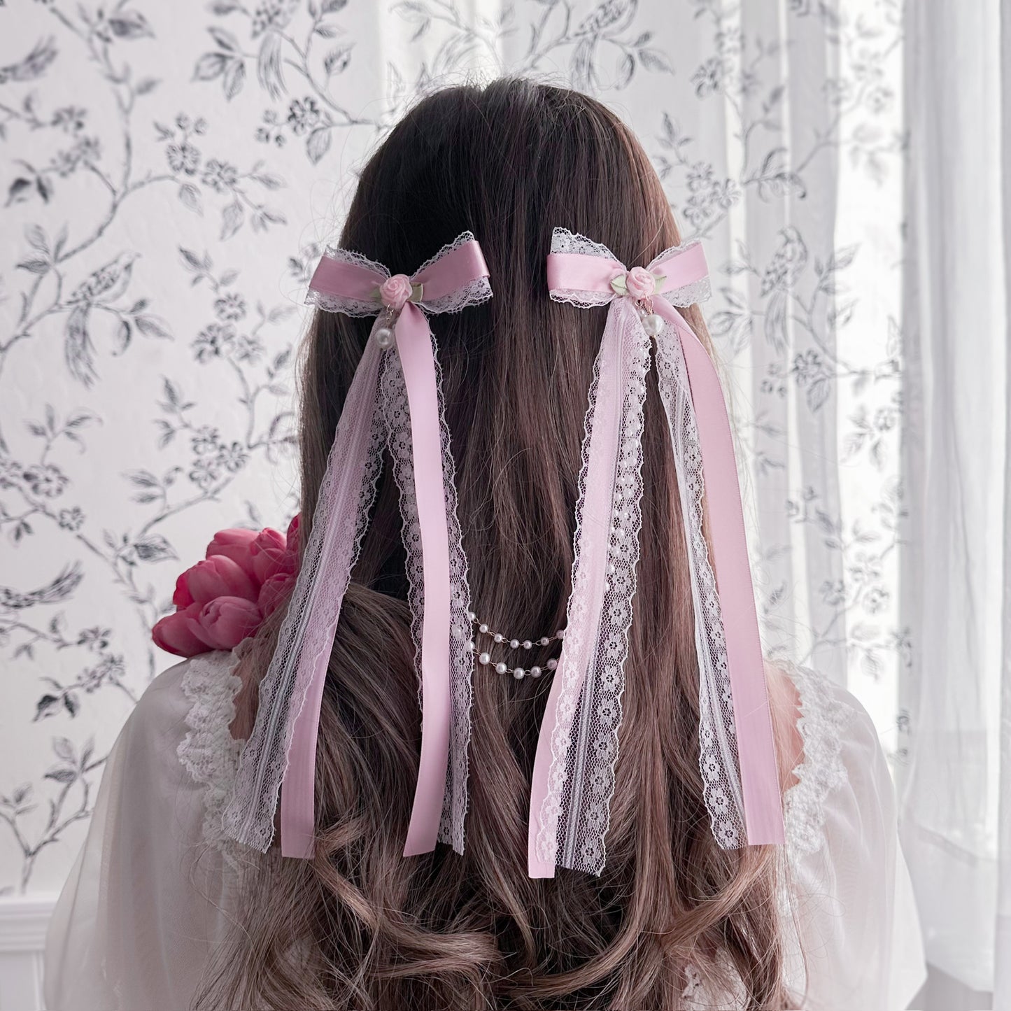 Pink Rose bow set