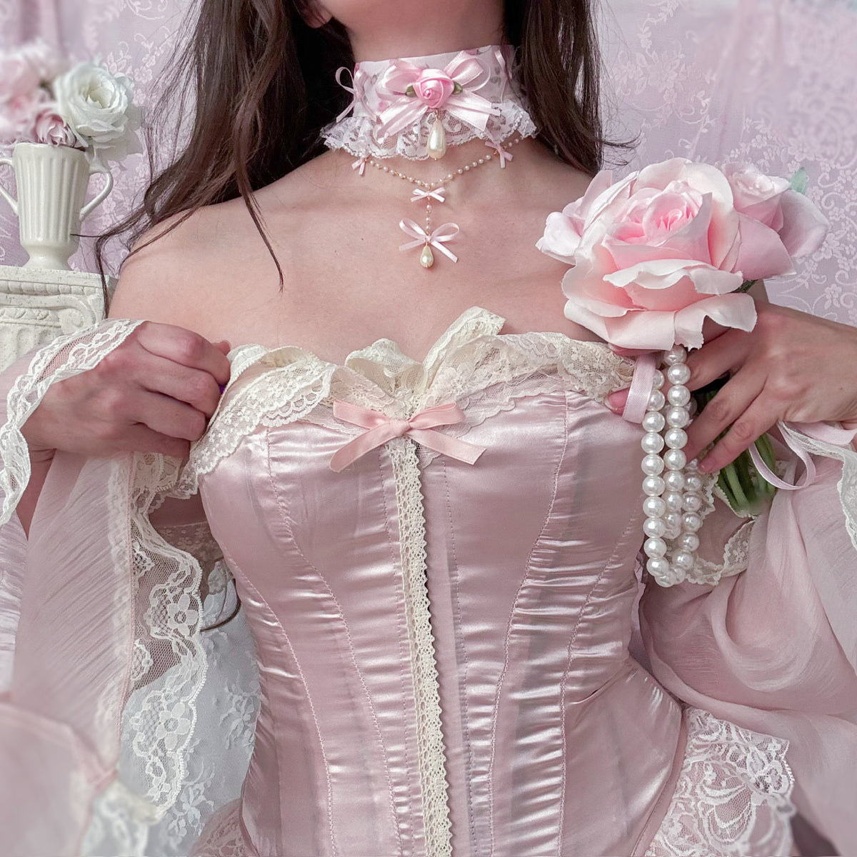 Pink Petal Necklace set